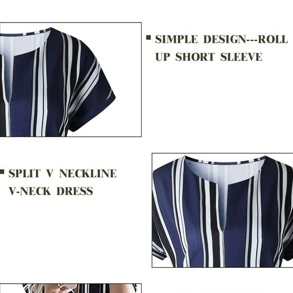 Blue White Stripe Summer Dress with Belt - Picture 4 of 5